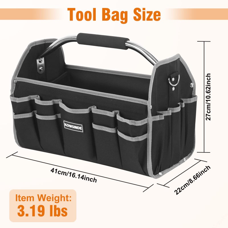 Kowsinde 16 Inch Tool Bag, Electrician Tool Bag, Open Top Tool Bags, 26 Pockets Can Hold Many Tools, Steel Handle and Removable Shoulder Strap - Image 2