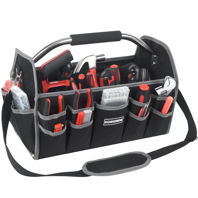 Kowsinde 16 Inch Tool Bag, Electrician Tool Bag, Open Top Tool Bags, 26 Pockets Can Hold Many Tools, Steel Handle and Removable Shoulder Strap - Image 1