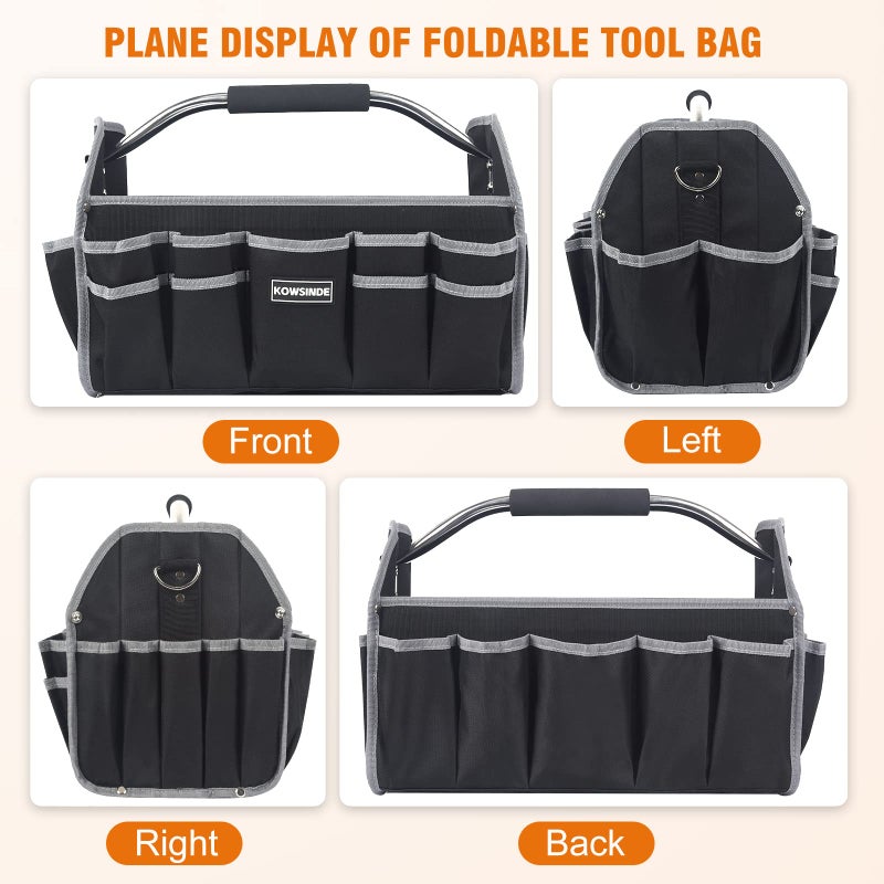 Kowsinde 16 Inch Tool Bag, Electrician Tool Bag, Open Top Tool Bags, 26 Pockets Can Hold Many Tools, Steel Handle and Removable Shoulder Strap - Image 4
