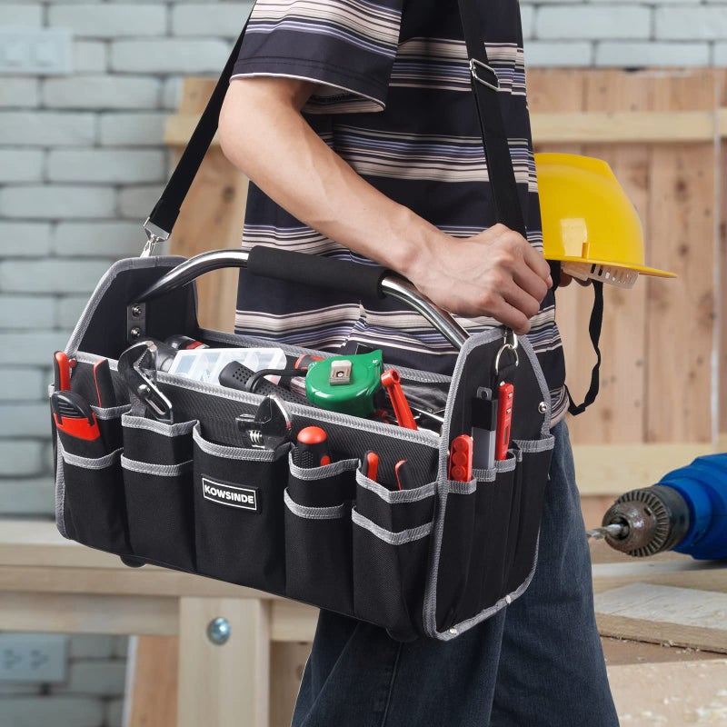 Kowsinde 16 Inch Tool Bag, Electrician Tool Bag, Open Top Tool Bags, 26 Pockets Can Hold Many Tools, Steel Handle and Removable Shoulder Strap - Image 5