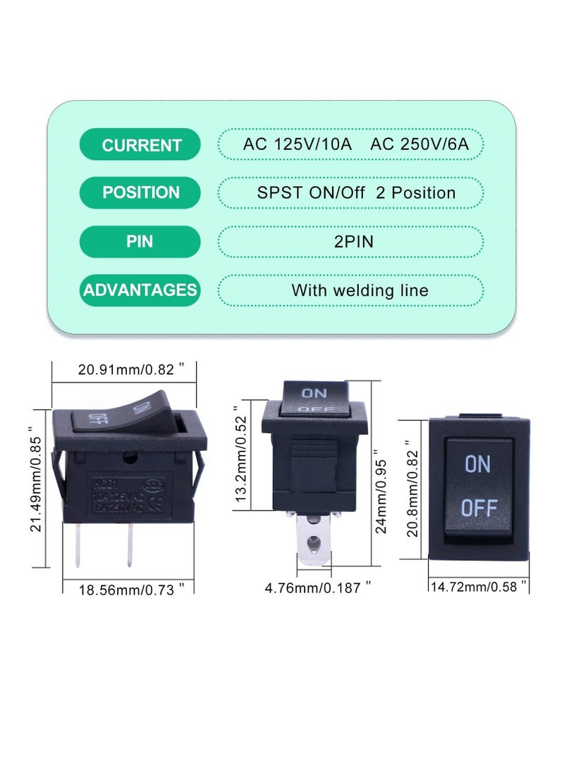 Generic 10 Pcs Rocker Switch, Round Rocker Switch, AC 6A/250V 10A/125V SPST 2 Pins 2 Position ON/Off with Pre-soldered Wires,Toggle Rocker Boat Switch, Rocker Toggle Switch for Car, Boat  - Image 2