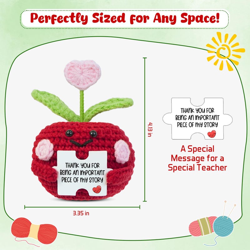 OASSIE Teacher Appreciation Gifts for Women - Mini Positive Apple Crochet with Card - Appreciation Thank You Teachers Day Birthday Graduation Retirement School Gifts for Teachers Students Women - Image 3
