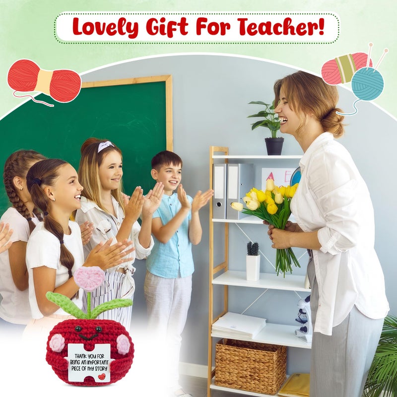 OASSIE Teacher Appreciation Gifts for Women - Mini Positive Apple Crochet with Card - Appreciation Thank You Teachers Day Birthday Graduation Retirement School Gifts for Teachers Students Women - Image 2