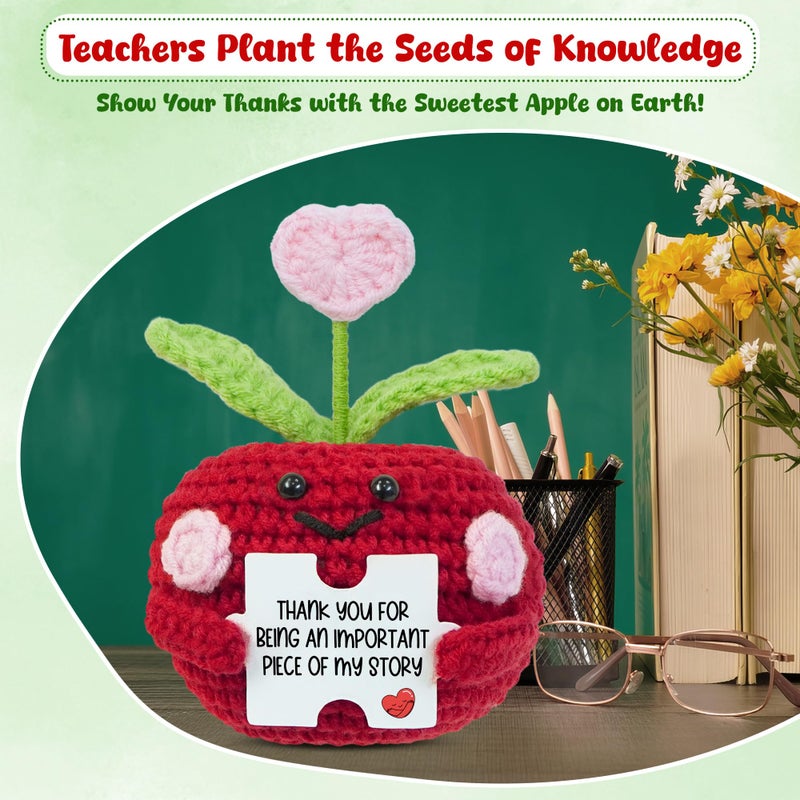 OASSIE Teacher Appreciation Gifts for Women - Mini Positive Apple Crochet with Card - Appreciation Thank You Teachers Day Birthday Graduation Retirement School Gifts for Teachers Students Women - Image 5
