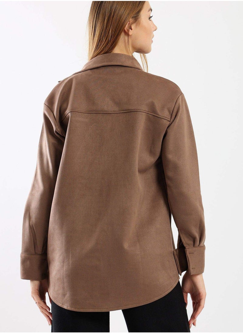 Carina - suede-curved-hem-shirt - Image 1