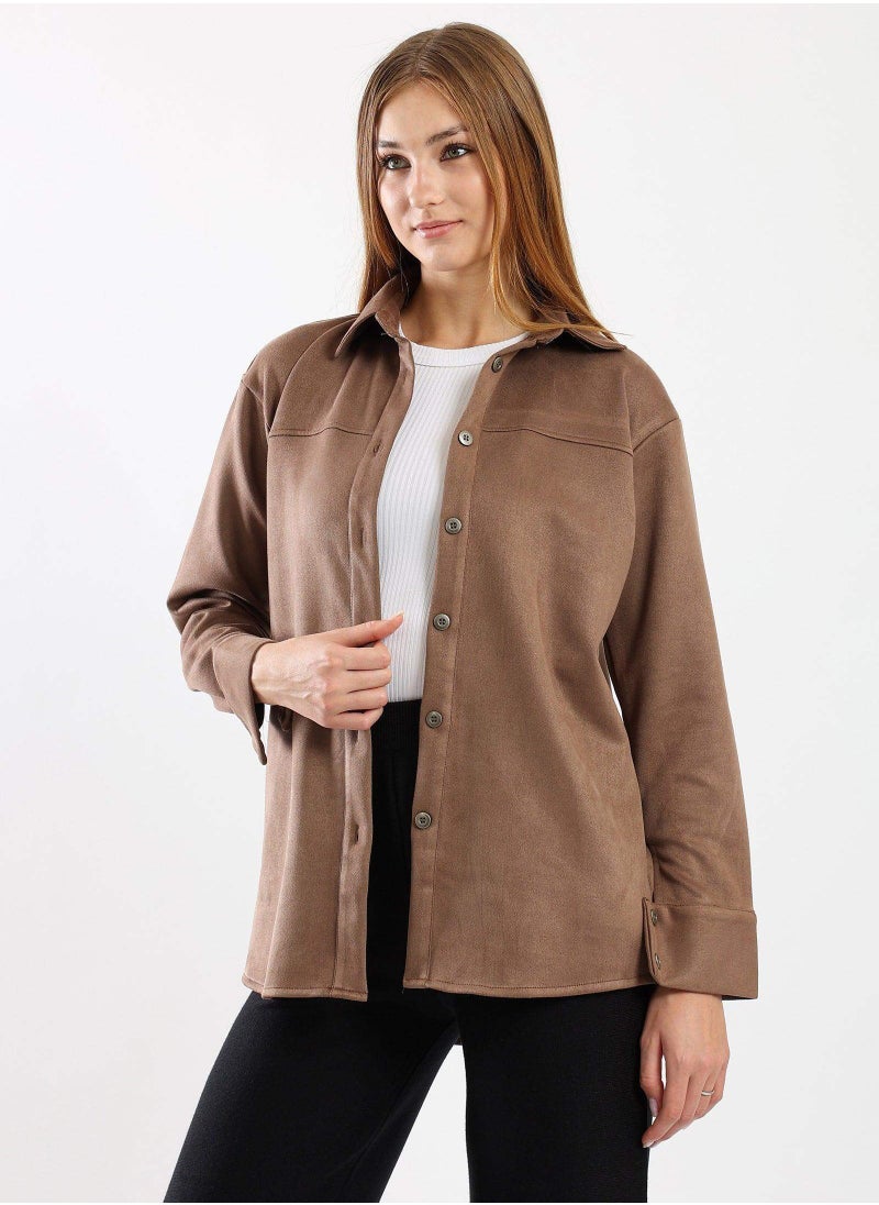 Carina - suede-curved-hem-shirt - Image 1