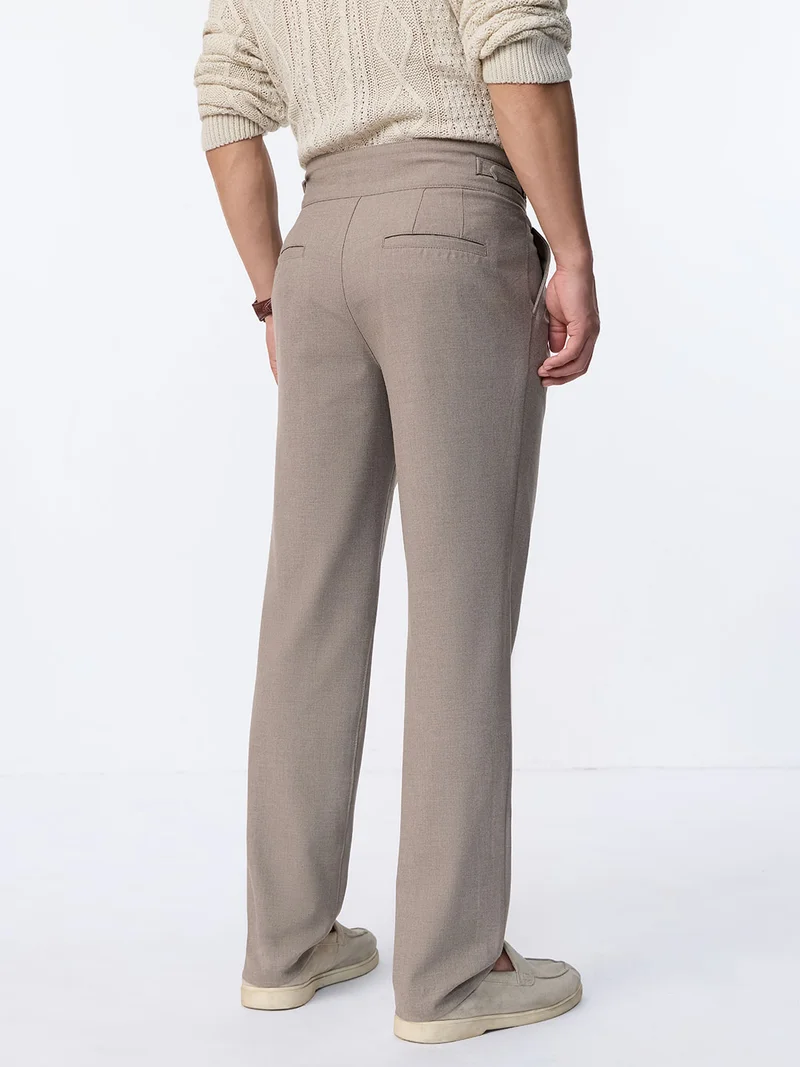 The Souled Store  The Souled Store Gurkha Pants: Light Chestnut Brown Men and Boys Solid Poly-Viscose Blend Straight Fit Adjustable Gurkha Waist Pleated Front High Rise Stretch Trousers  | Best Price UAE