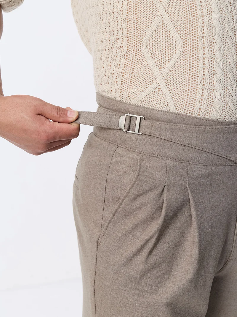 The Souled Store  The Souled Store Gurkha Pants: Light Chestnut Brown Men and Boys Solid Poly-Viscose Blend Straight Fit Adjustable Gurkha Waist Pleated Front High Rise Stretch Trousers  | Best Price UAE