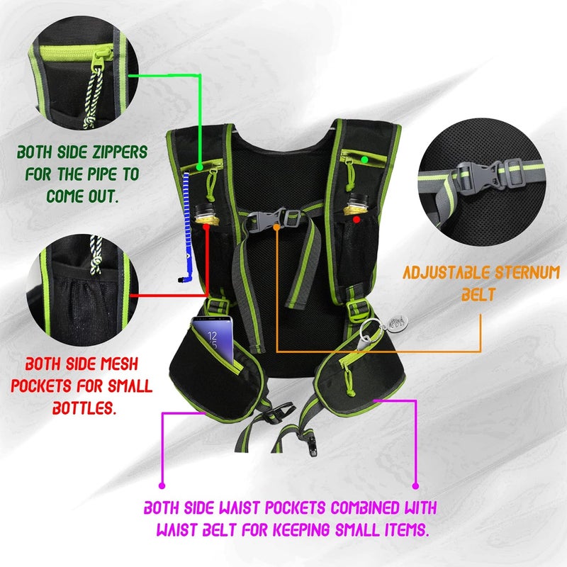 WHACKK Whizz Running Bag |Unisex Camping & Hiking | Hydration Pouch Compartment w. Connecting Water ducts Pockets |Exercise & Fitness|Motorcycle Trekking Outdoor (Bladder Not Included) (Green) - Image 5