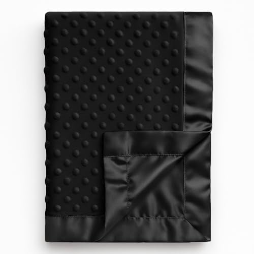 Pro Goleem Baby Soft Minky Dot Blanket with Satin Backing Baby Gifts for Boys and Girls Black 30 x 40 - Image 1