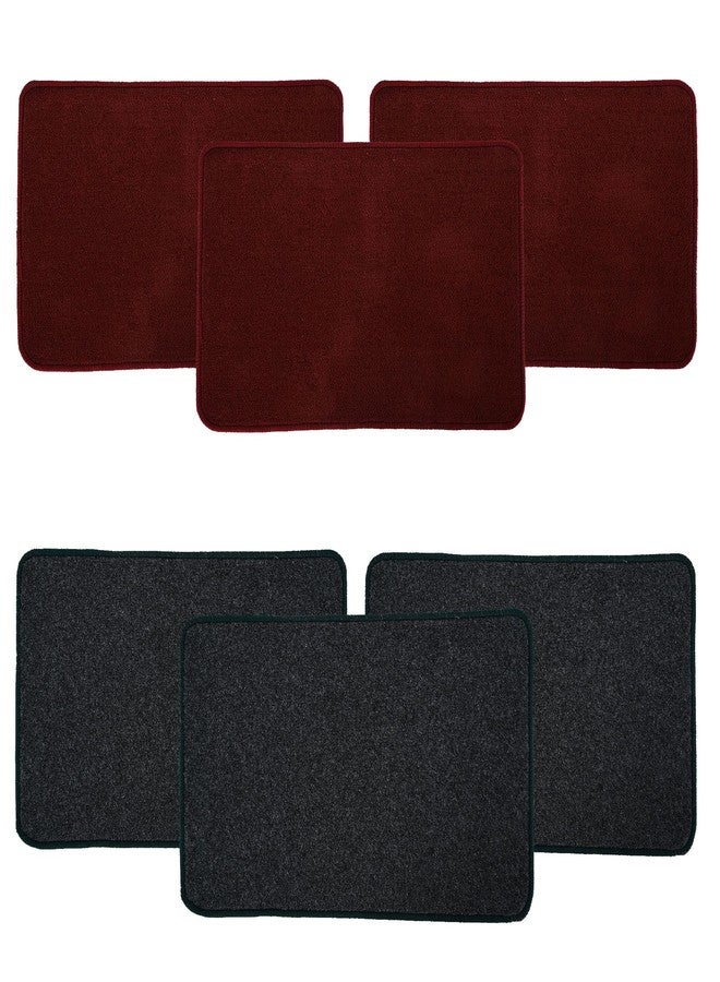 Kuber Industries Pack of 6 Anti-Skid Door Mats for Home | Soft Washable Microfibre & Water Soaking Floor/Bathroom Mat - Maroon & Grey - Image 1