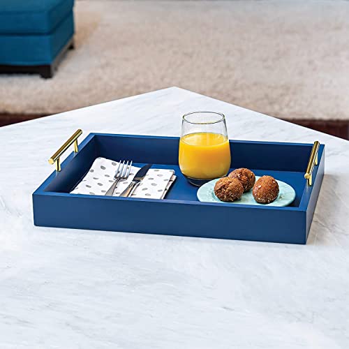 DDS Dream Decor Shoppee Serving Tray,Tray for Coffee Table with Polished Metal Handles, Living Room Bed Room Coffee Bar Organizer Modern Decorative Tray (Blue) - Image 1