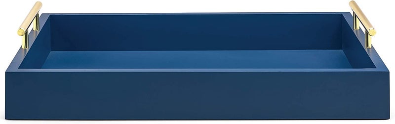 DDS Dream Decor Shoppee Serving Tray,Tray for Coffee Table with Polished Metal Handles, Living Room Bed Room Coffee Bar Organizer Modern Decorative Tray (Blue) - Image 3