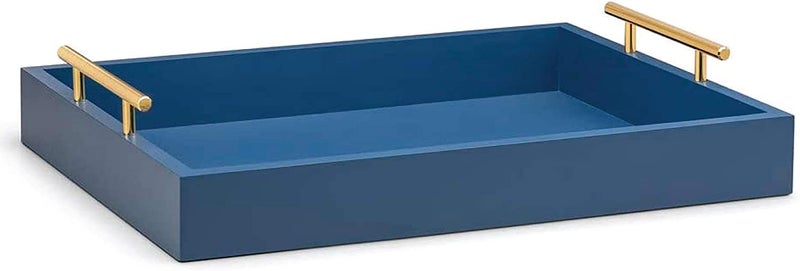 DDS Dream Decor Shoppee Serving Tray,Tray for Coffee Table with Polished Metal Handles, Living Room Bed Room Coffee Bar Organizer Modern Decorative Tray (Blue) - Image 2