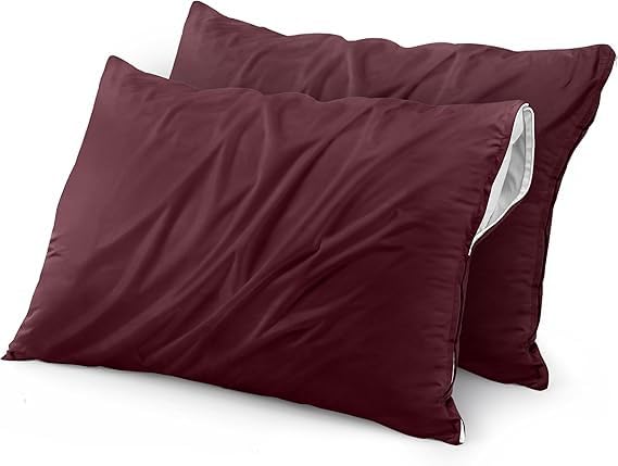 MINK HAVEN Waterproof & Dustproof Cotton Terry Pillow Protectors - Standard Size, Breathable & Soft Pillow Cover, Zippered Enclosure, Hypoallergenic (Maroon, 20x30 Inches, Pack of 2) - Image 1