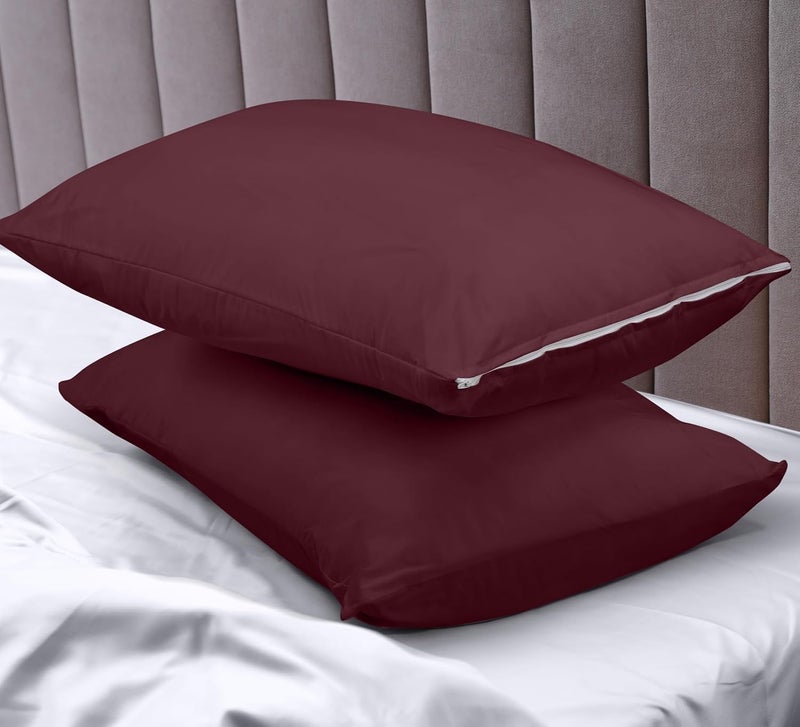 MINK HAVEN Waterproof & Dustproof Cotton Terry Pillow Protectors - Standard Size, Breathable & Soft Pillow Cover, Zippered Enclosure, Hypoallergenic (Maroon, 20x30 Inches, Pack of 2) - Image 3