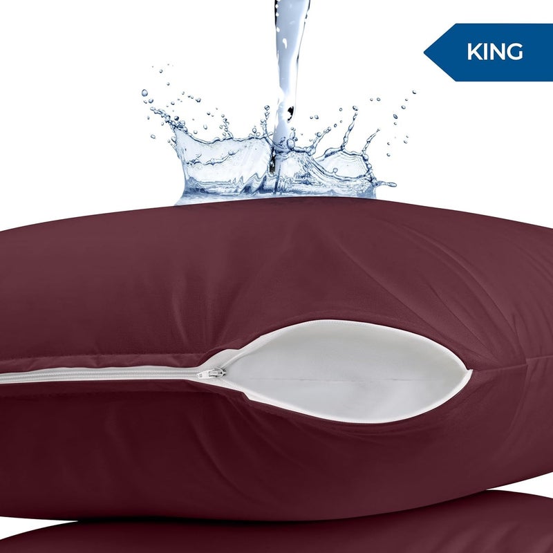 MINK HAVEN Waterproof & Dustproof Cotton Terry Pillow Protectors - Standard Size, Breathable & Soft Pillow Cover, Zippered Enclosure, Hypoallergenic (Maroon, 20x30 Inches, Pack of 2) - Image 2