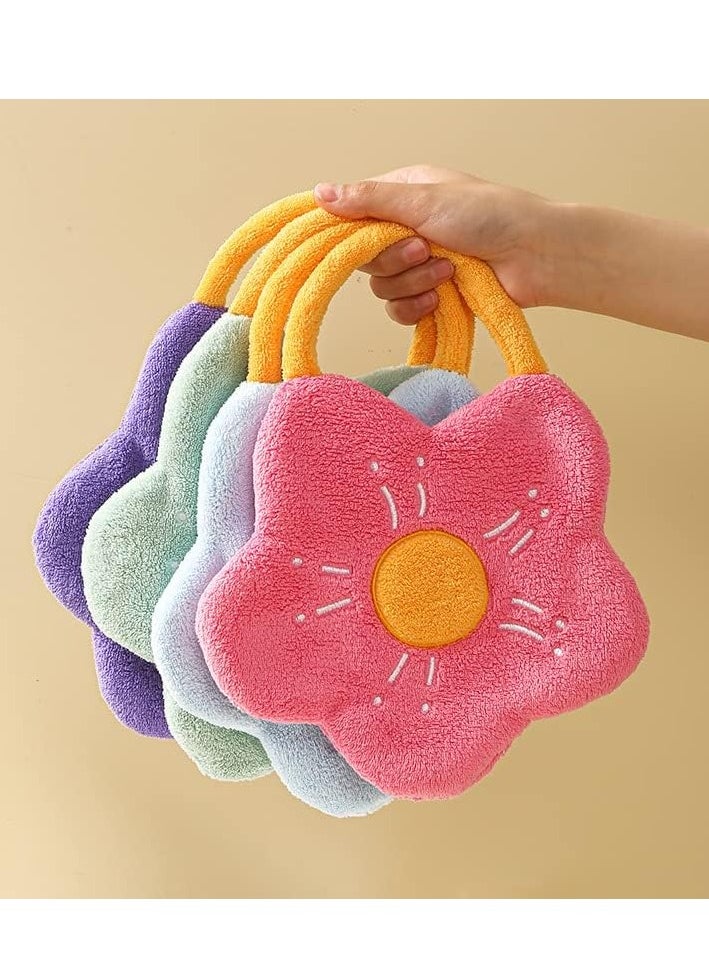 SYOSI 4 Pack Decorative Hand Wowels for Bathroom Cute Cartoon Flower Hand Towels with Hanging Loop Colourful Bathroom Kitchen Hand Towel Can be Hung Quick Dry Strongly Absorbent Skin-friendly  - Image 3