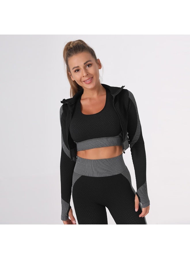 MHD Tight Fitting Stretch Soft Sportswear Tracksuit Set Black - Image 3