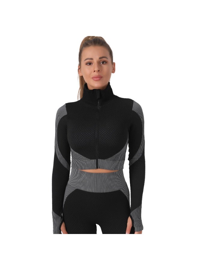 MHD Tight Fitting Stretch Soft Sportswear Tracksuit Set Black - Image 4