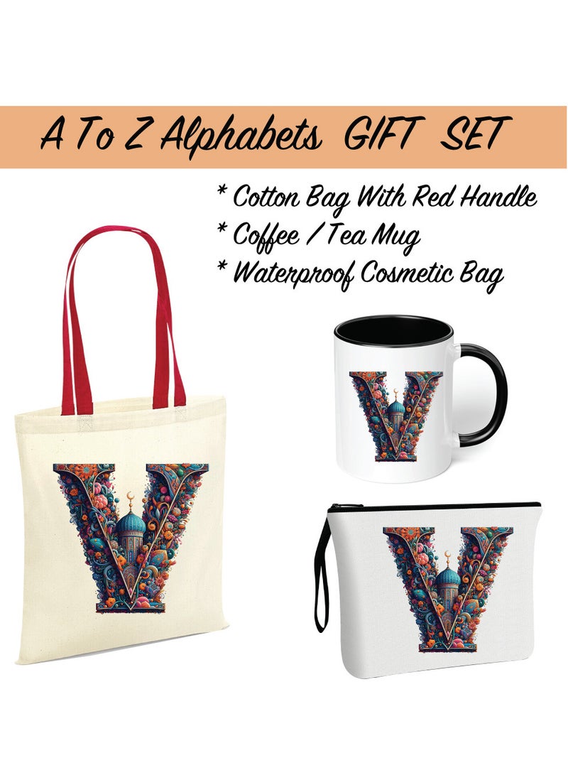 PRINTSHOP4ME Pack of 3 Initial Monogram Gift Set - Black Coffee Mug, Cosmetic Bag and Cotton Tote bag Set - Gift Set for Her - Perfect for Ramadan, School, Travel and Birthday Gift  - Image 2