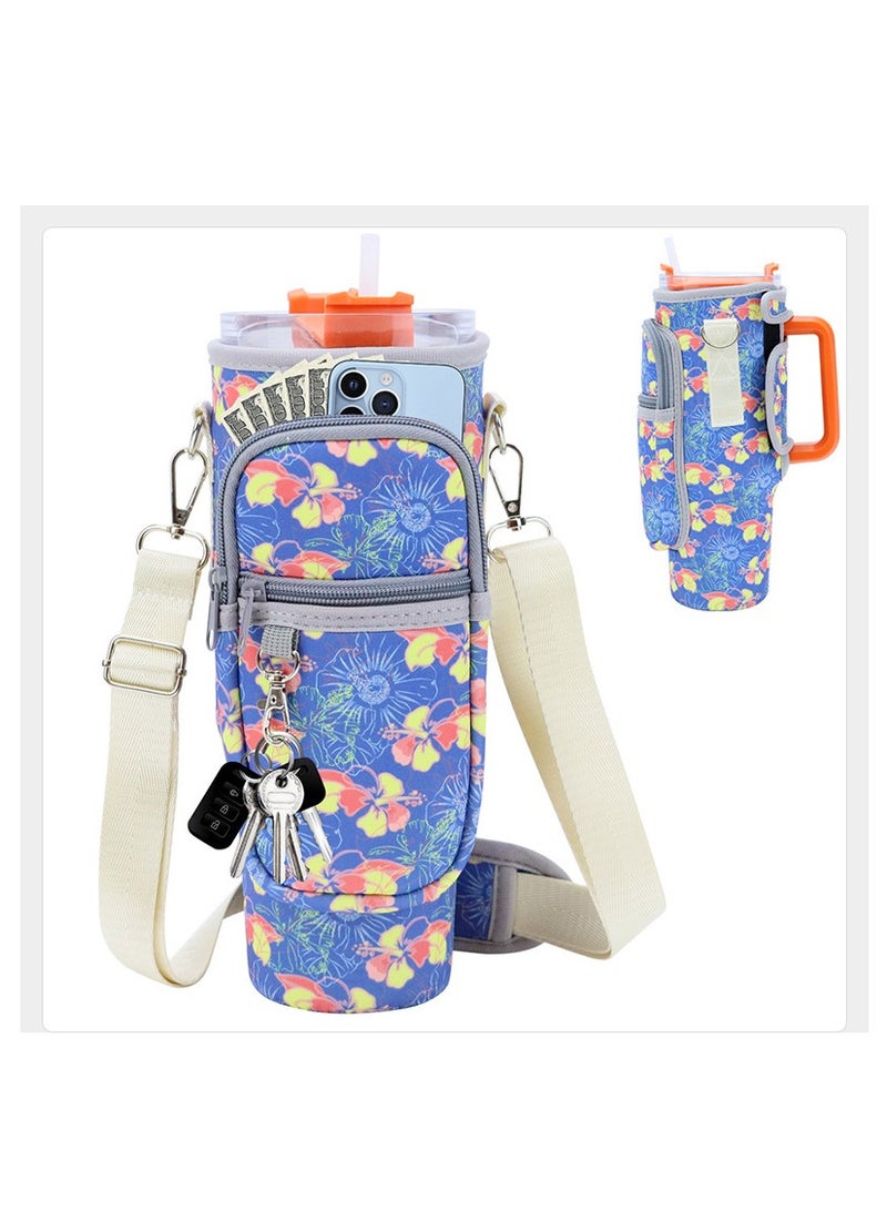 EVEREEN Water Bottle Carrier Bag for Stanley 40oz Tumbler, Water Bottle Holder with Pouch, Adjustable Strap and Sleeves for Accessories,Stanley Cup Accessorie  - Image 1