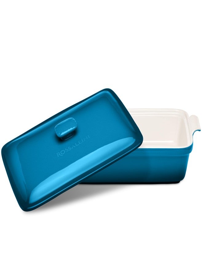 ROSSALLINI Stoneware Casserole Dish Bakeware Set with Lid, Covered Rectangular Dinnerware, Large 3.2 Quart, 11 by 9 Inch [Ocean Blue] - Image 2