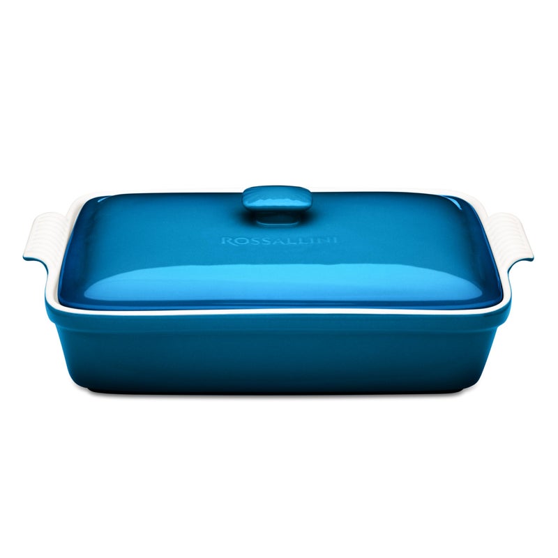 ROSSALLINI Stoneware Casserole Dish Bakeware Set with Lid, Covered Rectangular Dinnerware, Large 3.2 Quart, 11 by 9 Inch [Ocean Blue] - Image 1