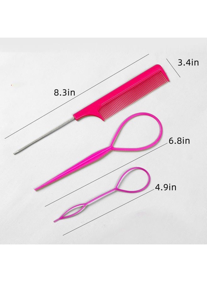 Schembo 6Pcs Hair Loop Tool Set with 4 Tail Tools French Braid 2 Metal Pin Rat Comb for Styling, 100 Colored Children Rubber Bands. Schembo - Image 3