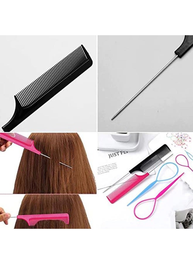 Schembo 6Pcs Hair Loop Tool Set with 4 Tail Tools French Braid 2 Metal Pin Rat Comb for Styling, 100 Colored Children Rubber Bands. Schembo - Image 5