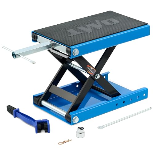 Orion Motor Tech Motorcycle Lift, 1100lb Motorcycle Scissor Lift Jack with Wide Deck T Handle 3/8" Socket, Motorcycle Center Stand with Chain Brush, Crank Hoist Stand for ATV Dirt Bike Cruiser, Blue - Image 1