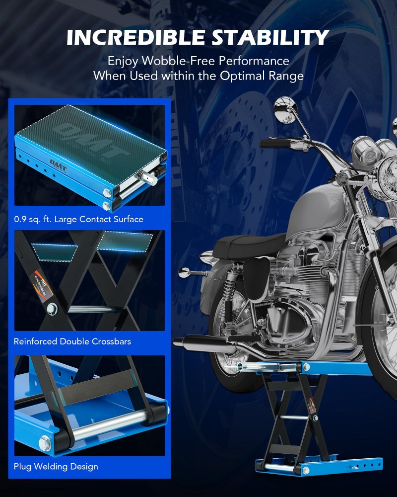 Orion Motor Tech Motorcycle Lift, 1100lb Motorcycle Scissor Lift Jack with Wide Deck T Handle 3/8" Socket, Motorcycle Center Stand with Chain Brush, Crank Hoist Stand for ATV Dirt Bike Cruiser, Blue - Image 3