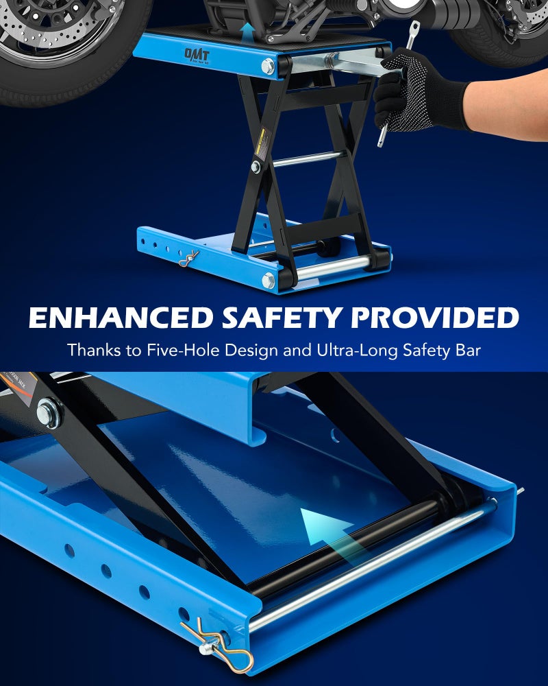 Orion Motor Tech Motorcycle Lift, 1100lb Motorcycle Scissor Lift Jack with Wide Deck T Handle 3/8" Socket, Motorcycle Center Stand with Chain Brush, Crank Hoist Stand for ATV Dirt Bike Cruiser, Blue - Image 5