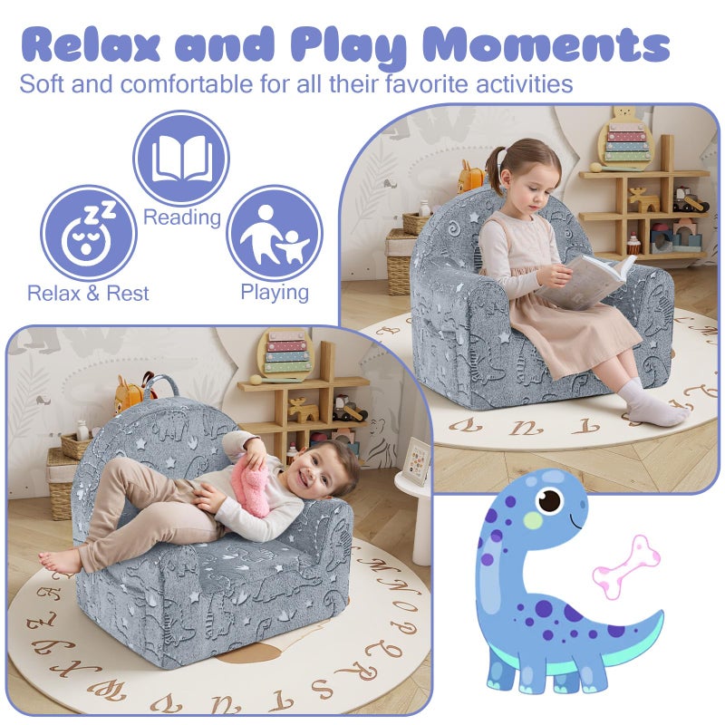 MeMoreCool Comfy Toddler Chair for 1-3 Years Old, Glow Dinosaur Kids Reading Chair, Soft Plush Toddler Armchair, Cozy Foam Lounge Kids Armchair for Baby Room, Living Room, Playroom, Reading Nook - Image 3