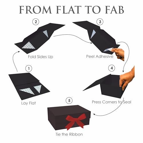 Boxotica Black Small Gift Box – Foldable Rigid Hamper with Ribbon & Greeting Card | 23.5×17×10 cm Reusable Keepsake Box for Jewelry, Chocolates, Weddings, Birthdays, Bridesmaid Proposals - Image 5
