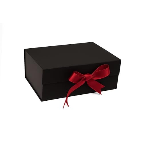 Boxotica Black Small Gift Box – Foldable Rigid Hamper with Ribbon & Greeting Card | 23.5×17×10 cm Reusable Keepsake Box for Jewelry, Chocolates, Weddings, Birthdays, Bridesmaid Proposals - Image 1