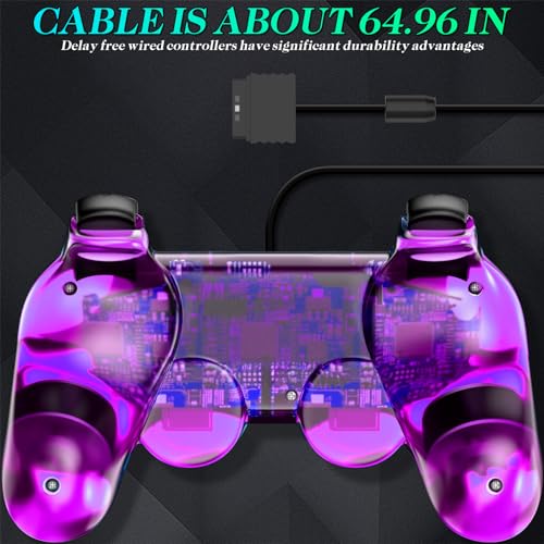 Degulan Wired Controller for PS-2 High Performance Double Shock Gamepad Joystick Remote Compatible with Play 2 (Clear Purple and Clear Grean) - Image 5