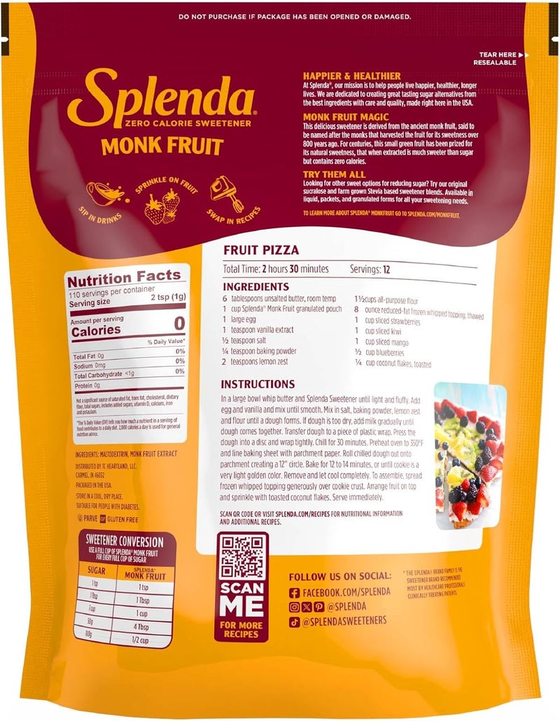 Splenda Monk Fruit Zero Calorie Granulated Sweetener - 3.8 Oz Sugar Substitute - Image 2