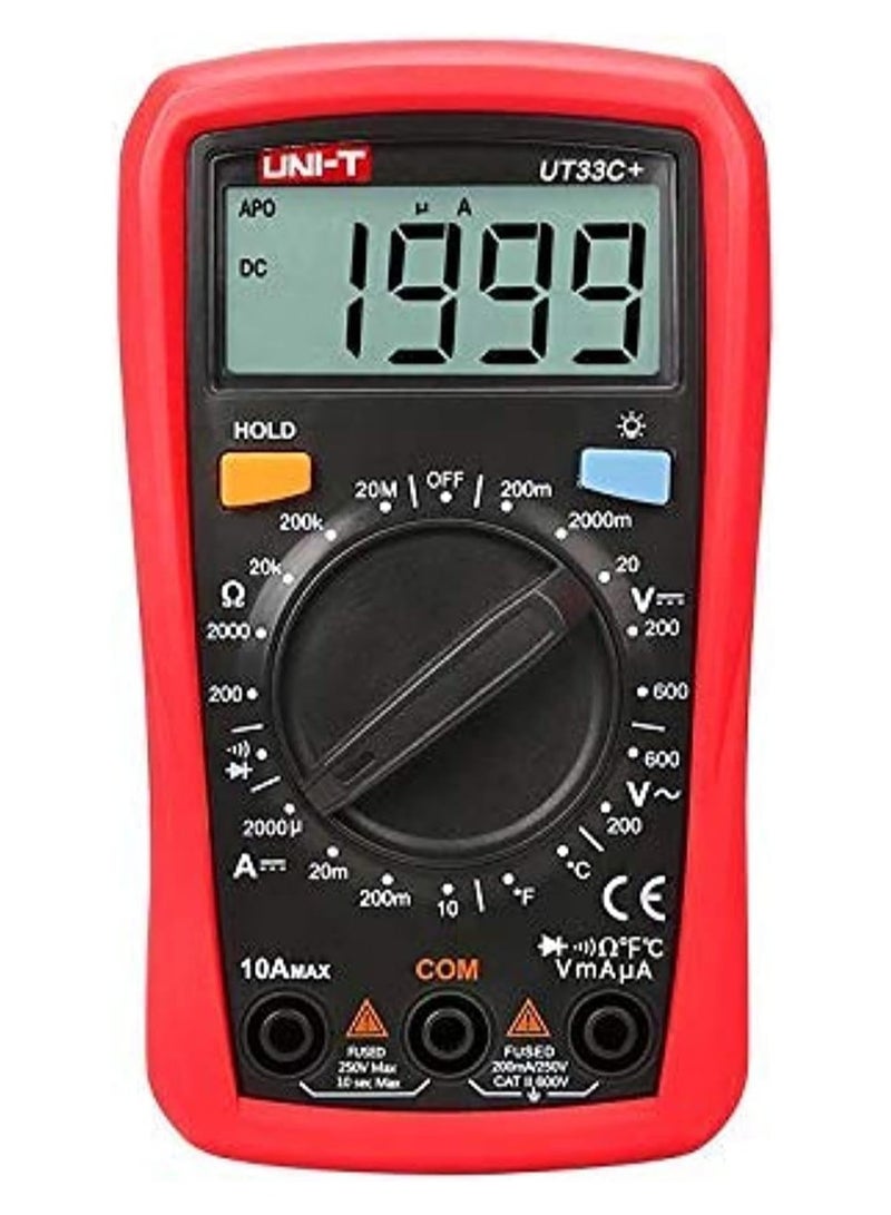 UNI-T UNI-T UT33C+ Digital Multimeter – Compact Handheld Voltmeter, Ammeter, Ohmmeter with Temperature, Backlight & Protective Cover - Image 1