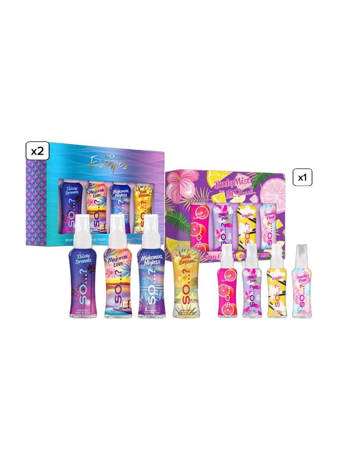 سو..؟ إذن...؟ عبوة من ٣ مجموعات هدايا معطرات للجسم للنساء - ٢ عبوة (٤ عبوات × ٥٠ مل) + ١ عبوة معطر صغير (٤ عبوات × ٥٠ مل) | بخاخات برائحة الفواكه والزهور تدوم طويلًا - Image 1