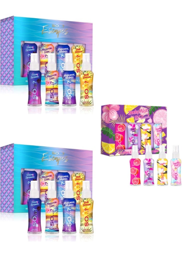 سو..؟ إذن...؟ عبوة من ٣ مجموعات هدايا معطرات للجسم للنساء - ٢ عبوة (٤ عبوات × ٥٠ مل) + ١ عبوة معطر صغير (٤ عبوات × ٥٠ مل) | بخاخات برائحة الفواكه والزهور تدوم طويلًا - Image 4