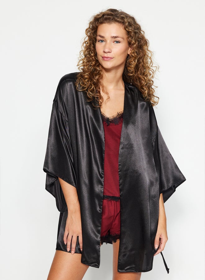 trendyol Black Belted Satin Woven Dressing Gown THMAW23SB00011 - Image 4