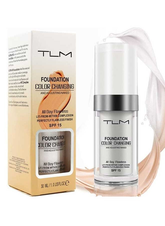 TLM Colour Changing Foundation for Different Skin Tone, All Day Flawless Warm Skin Tone BB Cream Makeup Base Concealer, Sunscreen Flawless Colour Changing Foundation Makeup 30ml  - Image 1