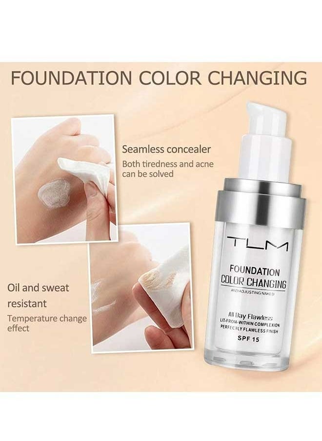 TLM Colour Changing Foundation for Different Skin Tone, All Day Flawless Warm Skin Tone BB Cream Makeup Base Concealer, Sunscreen Flawless Colour Changing Foundation Makeup 30ml  - Image 3