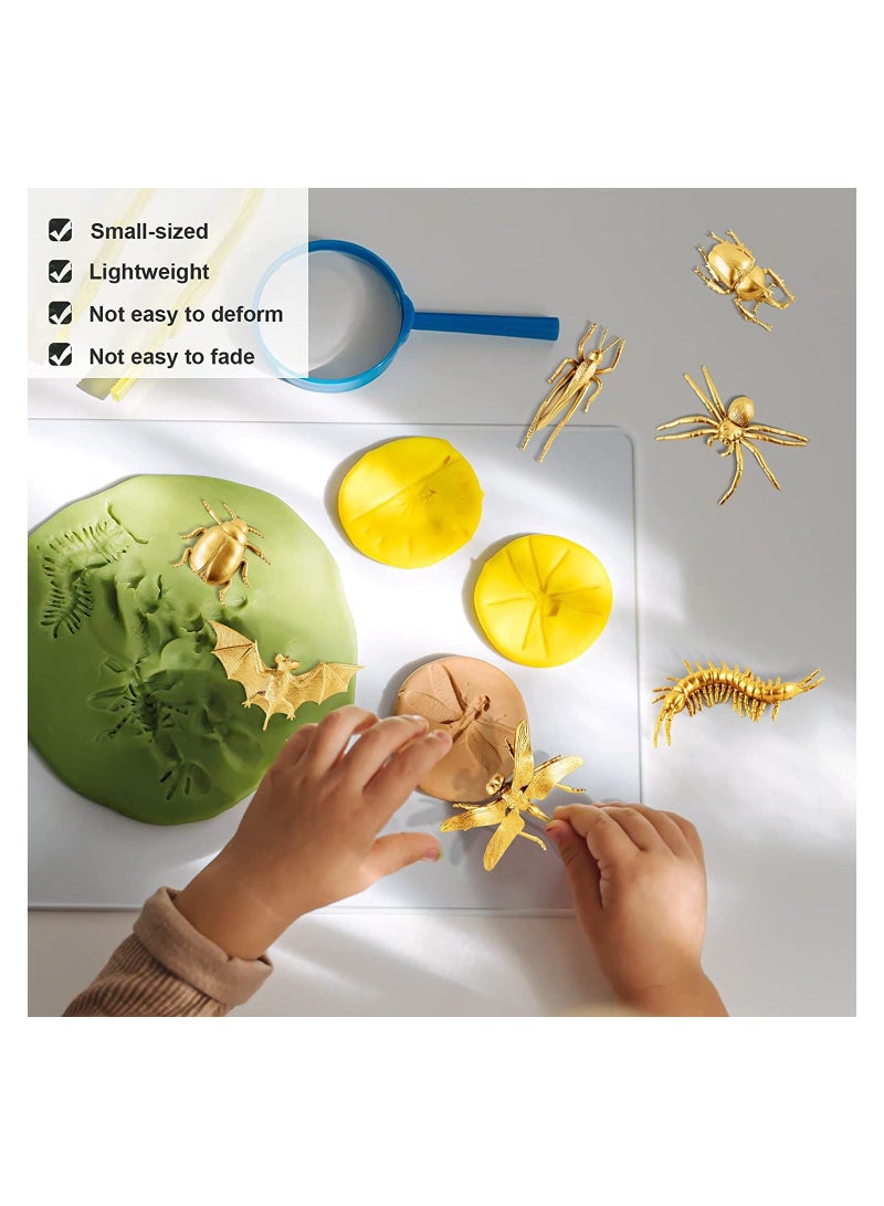 12 Pieces Metallic Gold Plastic Insects Figurines Toys Realistic Insects Bugs Toys Animal Figurines Decor for Farm Circus Jungle Safari Insects Themed Birthday Party