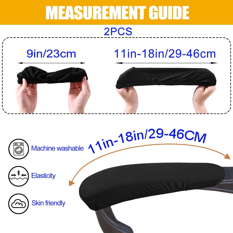 Smiry Stretch Printed Office Chair Armrest Covers, 2 Pcs Soft Fit Removable Washable Computer Desk Chair Arm Covers Protector, Black - Image 3