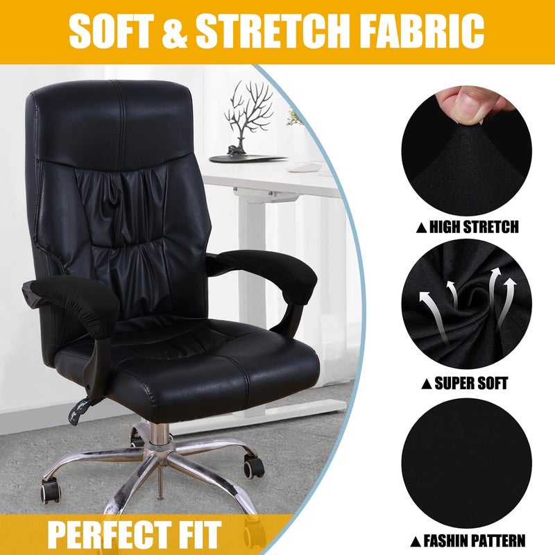 Smiry Stretch Printed Office Chair Armrest Covers, 2 Pcs Soft Fit Removable Washable Computer Desk Chair Arm Covers Protector, Black - Image 2