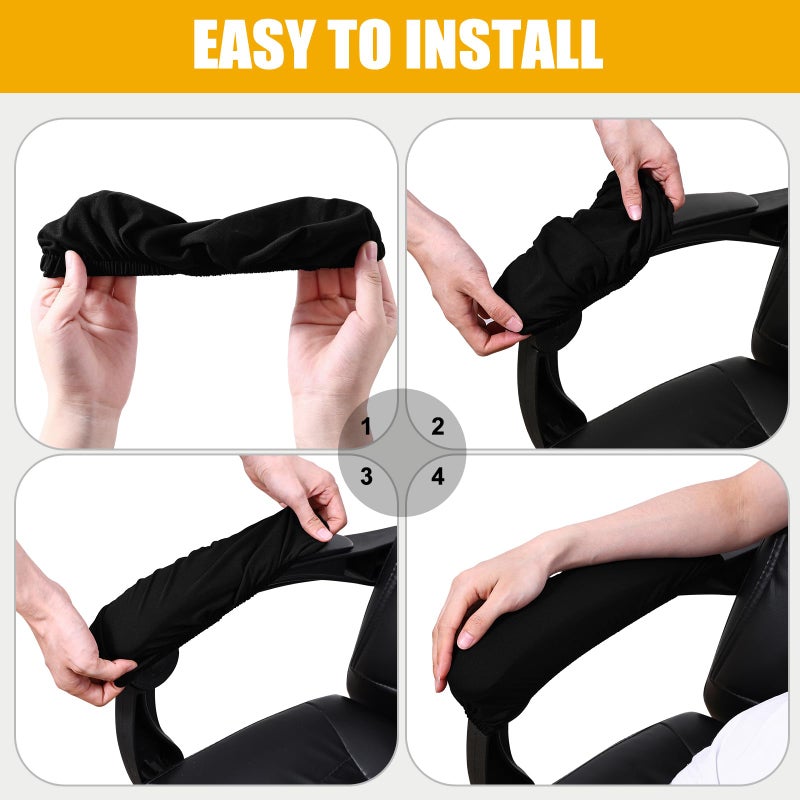 Smiry Stretch Printed Office Chair Armrest Covers, 2 Pcs Soft Fit Removable Washable Computer Desk Chair Arm Covers Protector, Black - Image 4