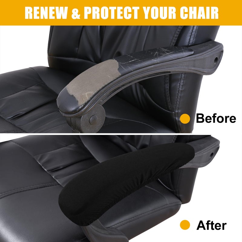 Smiry Stretch Printed Office Chair Armrest Covers, 2 Pcs Soft Fit Removable Washable Computer Desk Chair Arm Covers Protector, Black - Image 5