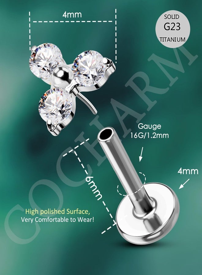 كوتشارم مجوهرات ثقب غضروف الأذن من التيتانيوم COCHARM G23، بدون خيط، 16 غرام، ظهر مسطح، قرط حلزوني، مسمار مثلث الشكل على شكل زهرة، دبوس ضغط، مجوهرات ثقب حلزوني من الفولاذ الجراحي، 6 مم - Image 3